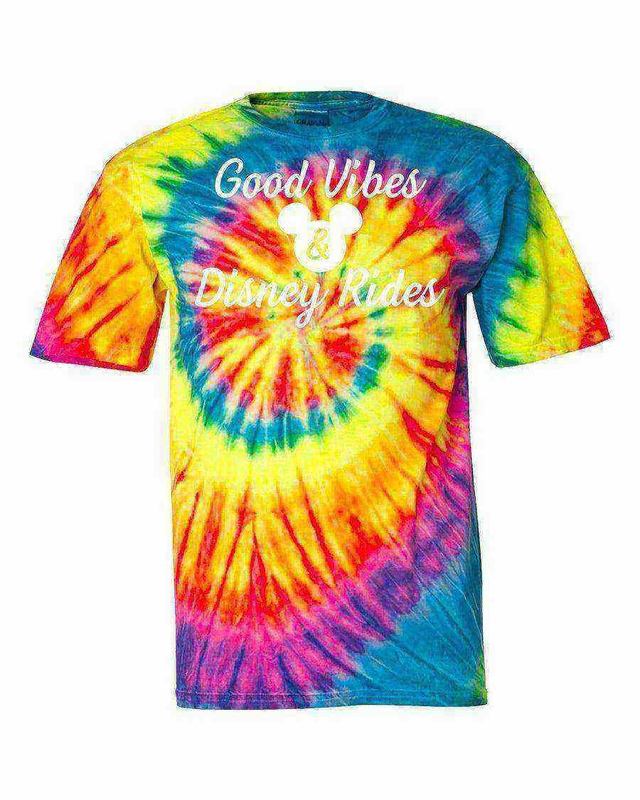 Good Vibes and Disney Rides Rainbow Tie-Dye Tee - Dylan's Tees